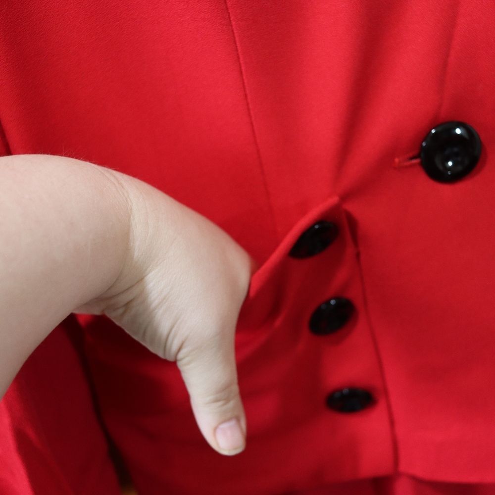 Taurus II Vintage 80s Red Black Trim Pantsuit Womens 10 Retro Power Suit Set - Picture 9 of 16